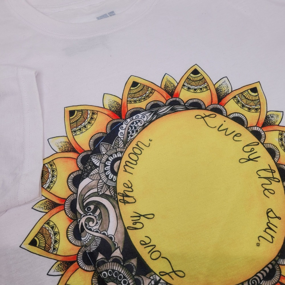 Electro Threads T-Shirt Mens 2XL White‎ Excellent Sun Moon Mandala Graphic Tee